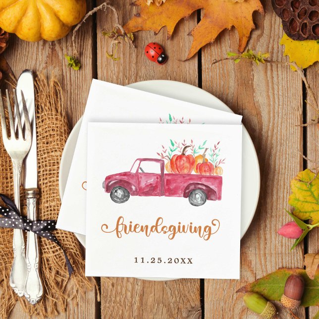 Serviette En Papier Citrouille de camion rouge Friendsgiving Automne S (Créateur téléchargé)
