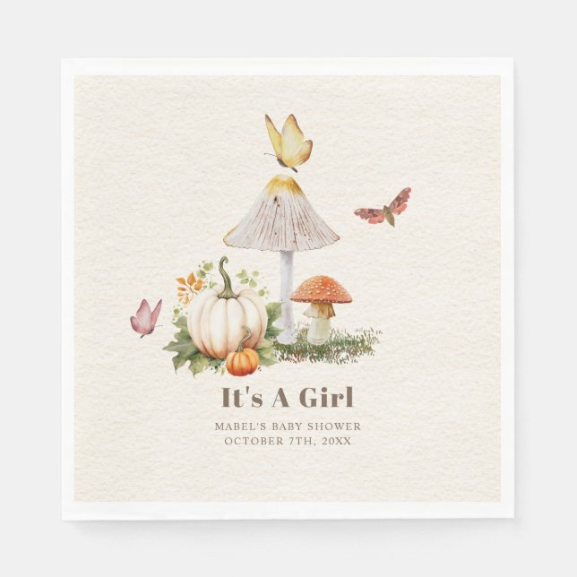 Serviette En Papier Citrouille de champignons Papillon Baby shower de  (Devant)