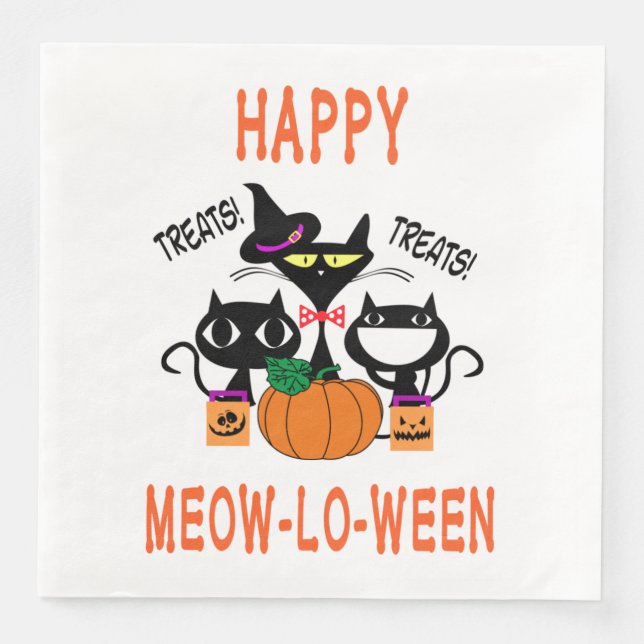 Serviette En Papier Citrouille de chat Meowloween Papier Halloween Nap (Devant)