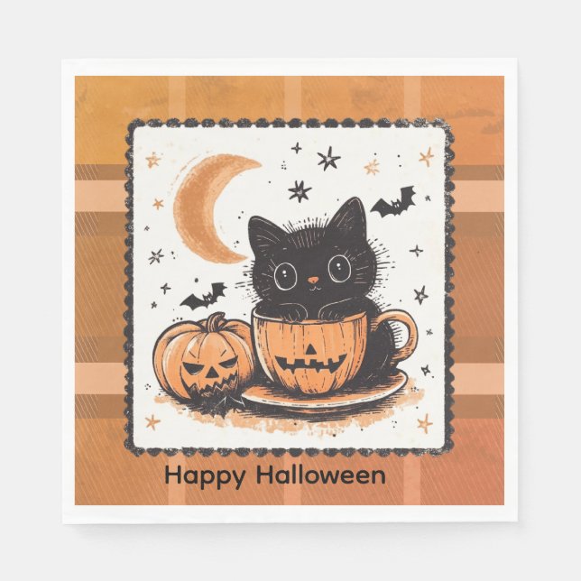 Serviette En Papier Citrouille de chat mignon Halloween (Devant)