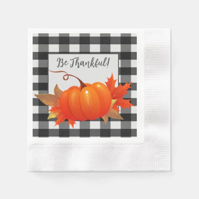 Serviette En Papier Citrouille de Thanksgiving Buffalo Plaid Papier Na (Devant)