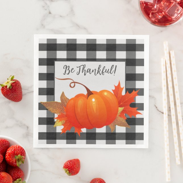 Serviette En Papier Citrouille de Thanksgiving Buffalo Plaid Papier Na (En situation)