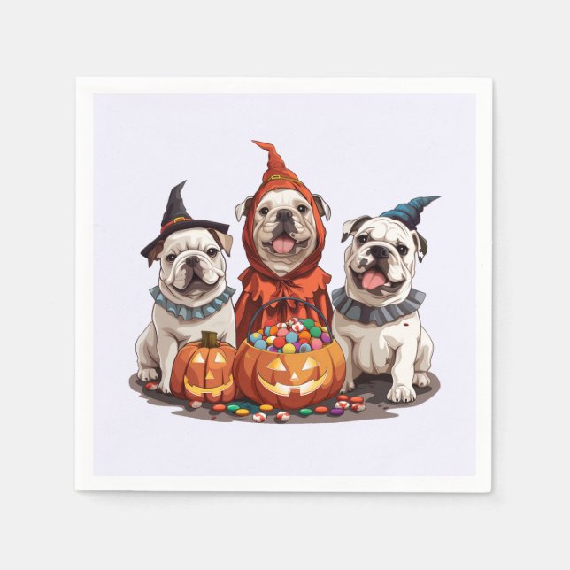 Serviette En Papier Citrouille des Bulldogs anglais d'Halloween (Devant)