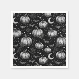 Serviette En Papier Citrouille d'Halloween noir et blanc, chauve-souri