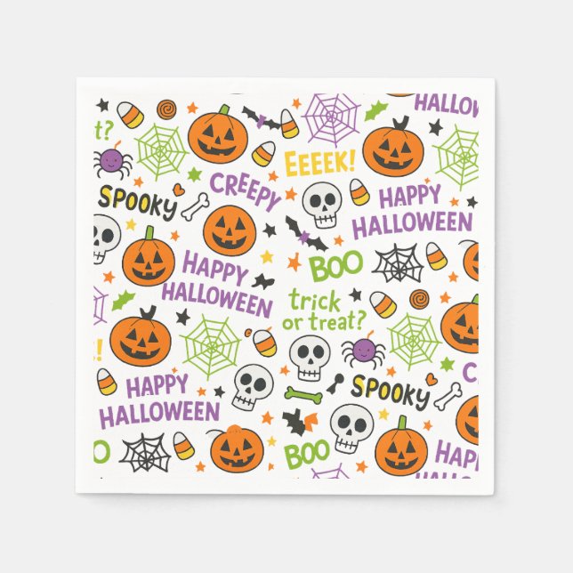 Serviette En Papier Citrouille éffrayant et amusant - Motif Halloween  (Devant)