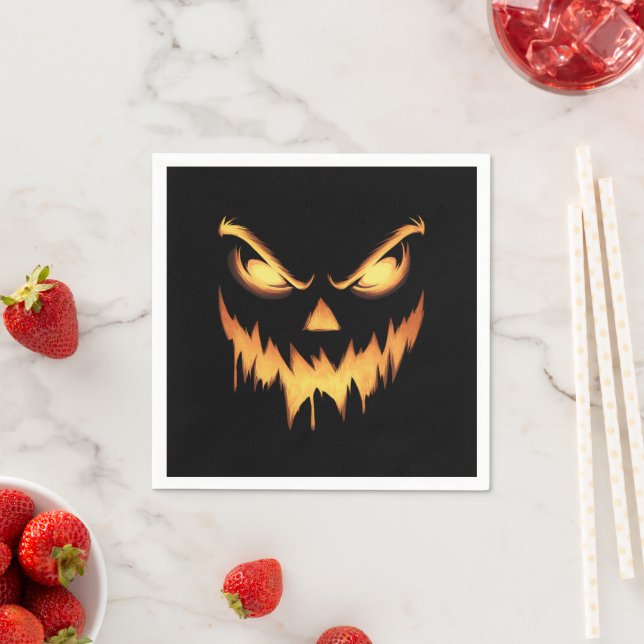Serviette En Papier Citrouille effrayant Jack-o'-lantern Face Hallowee (En situation)