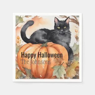 Serviette En Papier Citrouille et chat noir Halloween automne