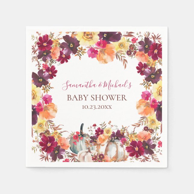 Serviette En Papier Citrouille Fall Baby shower floral (Devant)