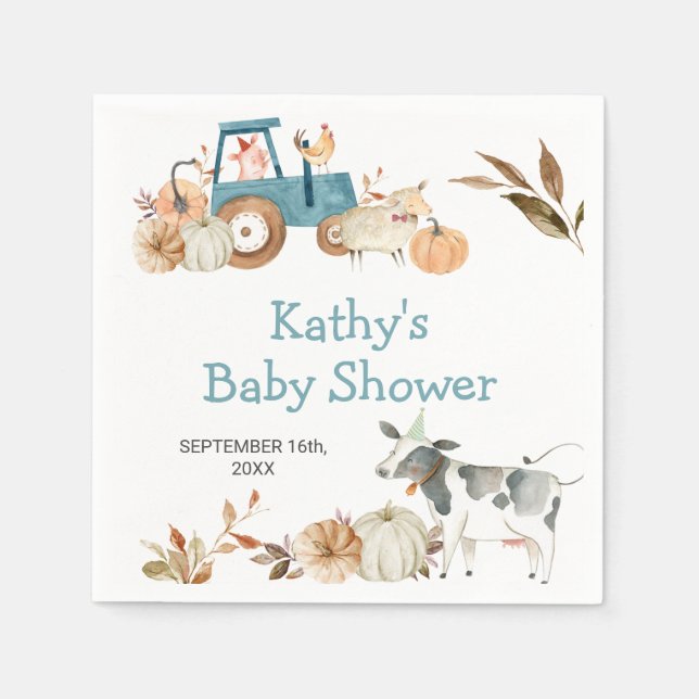 Serviette En Papier Citrouille ferme tracteur animal floral serviettes (Devant)