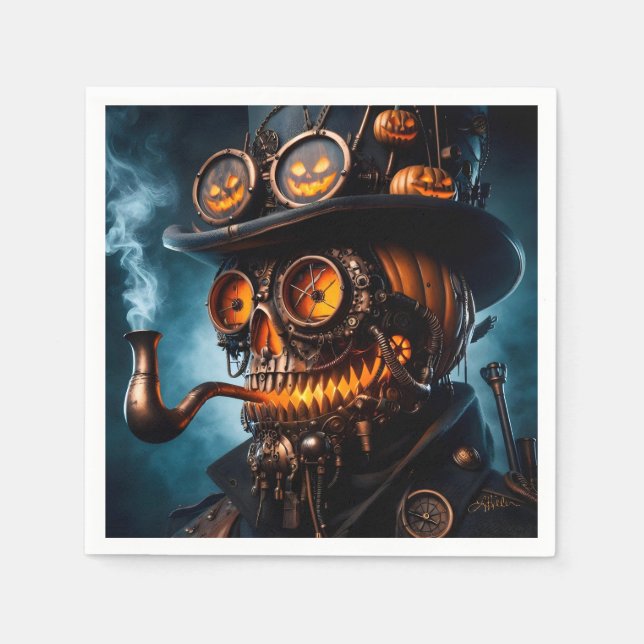 Serviette En Papier Citrouille Jack-O-Lantern Steampunk Gothique Hallo (Devant)