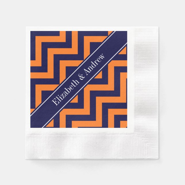 Serviette En Papier Citrouille Marine LG Chevron Marine Blue Nom Monog (Devant)