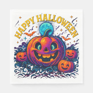 Serviette En Papier Citrouille Neon Glow "Happy Halloween"