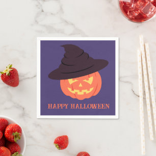 Serviette En Papier Citrouille orange rétro Happy Halloween Napkins