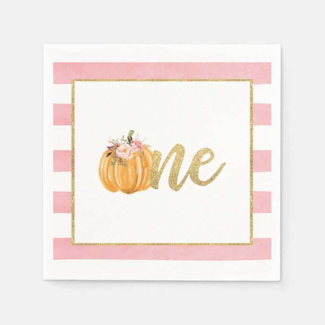 Serviette En Papier Citrouille Premier Anniversaire Napkin - Girl Pink (Devant)