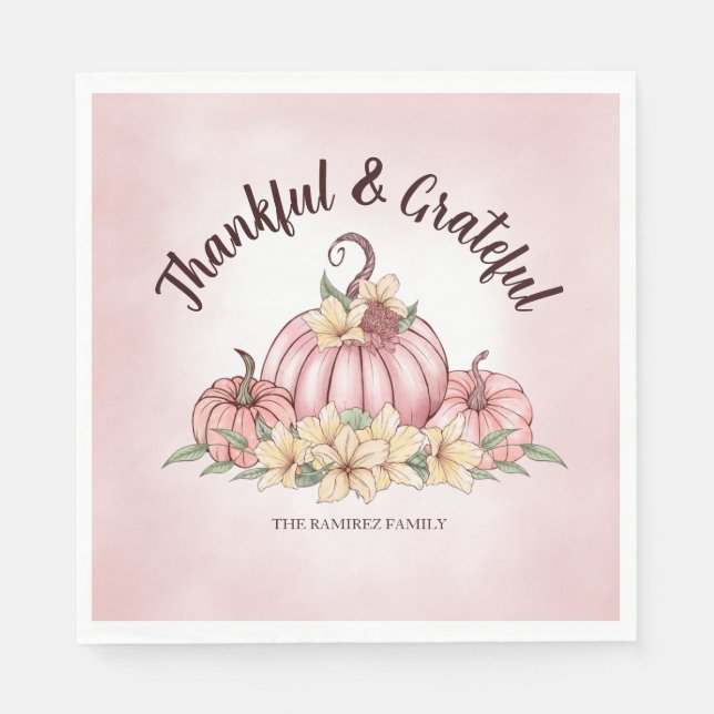 Serviette En Papier Citrouille rose Floral Thanksgiving napkin (Devant)