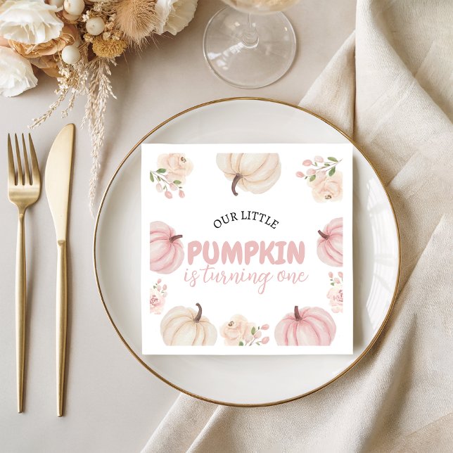 Serviette En Papier Citrouille rose premier anniversaire Napkin (Créateur téléchargé)