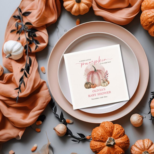 Serviette En Papier Citrouille rose sur son chemin fille Baby shower p (Créateur téléchargé)