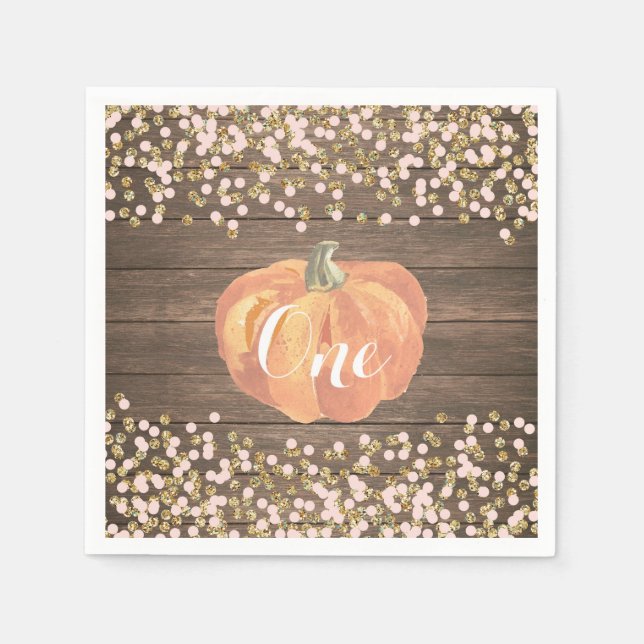 Serviette En Papier Citrouille rustique premier anniversaire Orange ro (Devant)