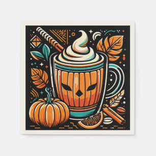 Serviette En Papier Citrouille Spice Latte Halloween Design