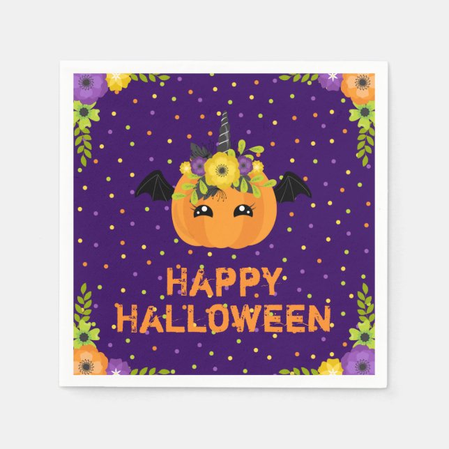 Serviette En Papier Citrouille Unicorne Happy Halloween serviettes vio (Devant)