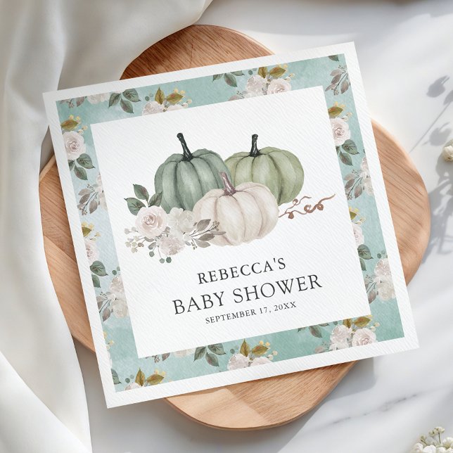 Serviette En Papier Citrouille vert Sage Baby shower d'automne Floral (Créateur téléchargé)