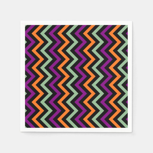 Serviette En Papier Citrouille, violet, vert et noir V. Chevron Papier (Devant)