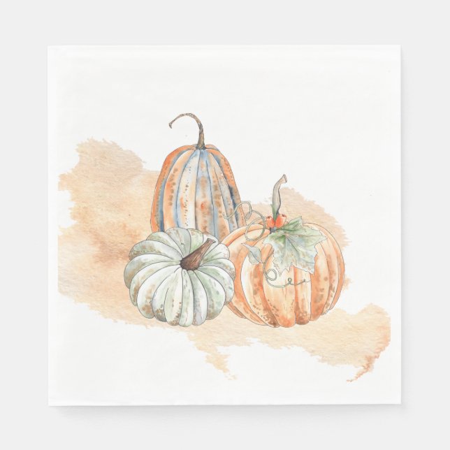 Serviette En Papier Citrouilles Aquarelle d'Automne (Devant)