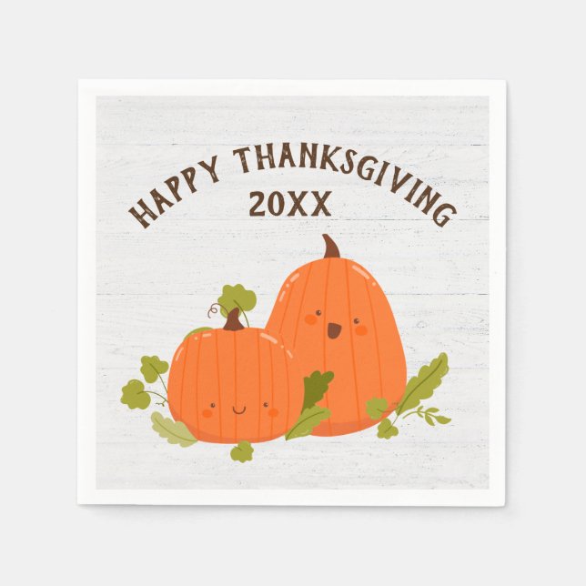 Serviette En Papier Citrouilles bons thanksgivings Sur Bois (Devant)