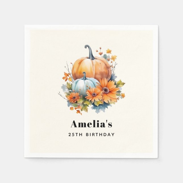 Serviette En Papier Citrouilles d'automne avec Fleurs et Foliage Anniv (Devant)