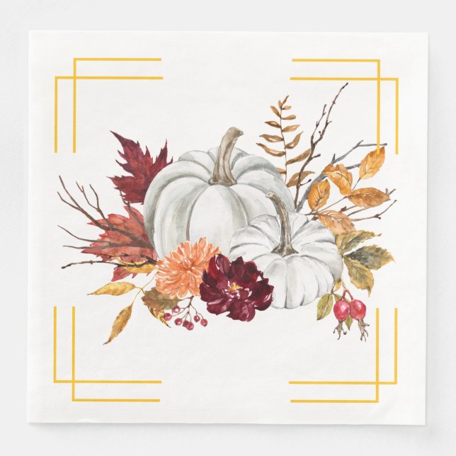 Serviette En Papier Citrouilles d'automne et fleurs (Devant)