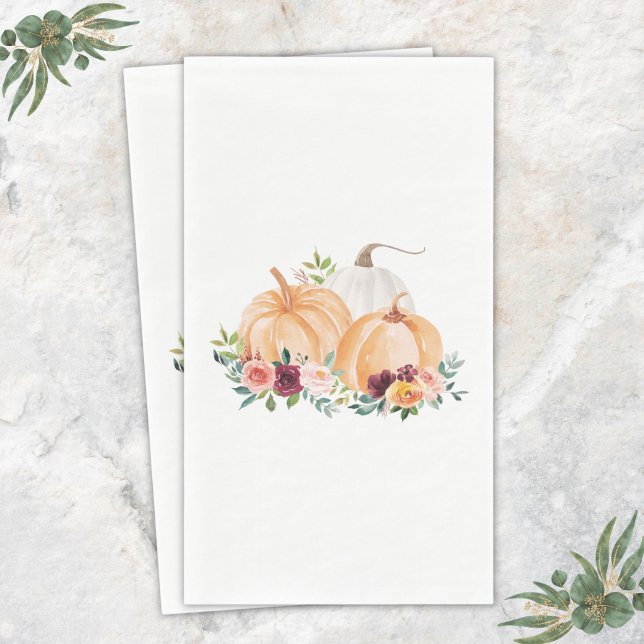 Serviette En Papier Citrouilles d'automne et fleurs boho à l'aquarelle (Créateur téléchargé)