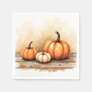 Serviette En Papier Citrouilles d'automne sur table en bois