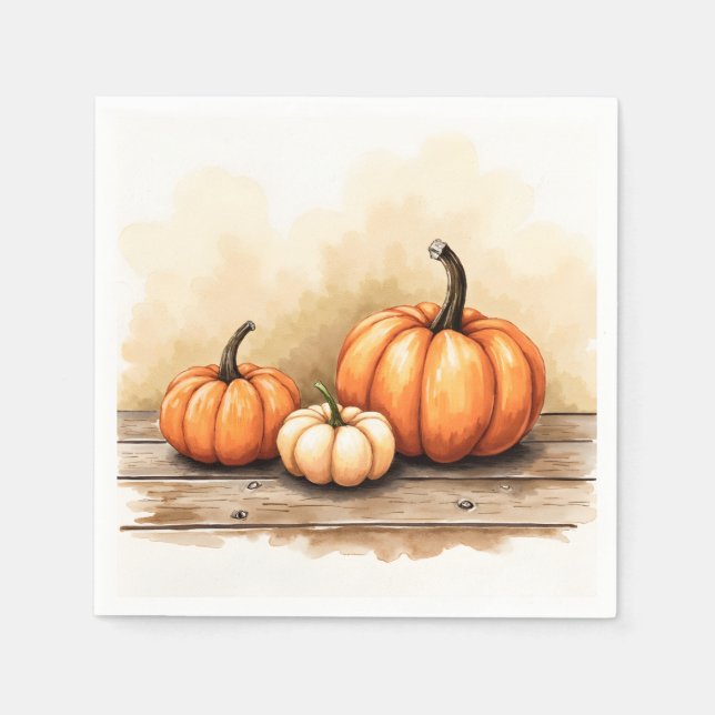 Serviette En Papier Citrouilles d'automne sur table en bois (Devant)