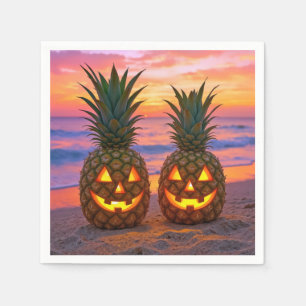 Serviette En Papier Citrouilles de Halloween en ananas sur une plage
