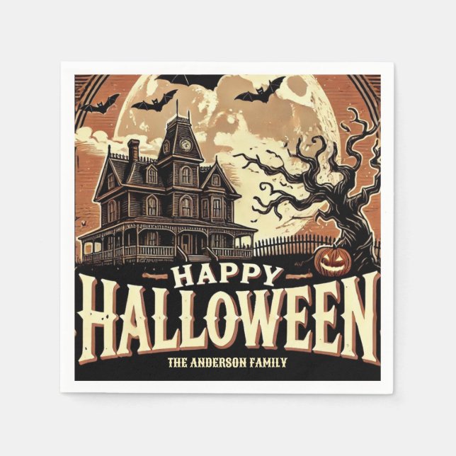 Serviette En Papier Citrouilles de maison hantée Halloween effrayant e (Devant)
