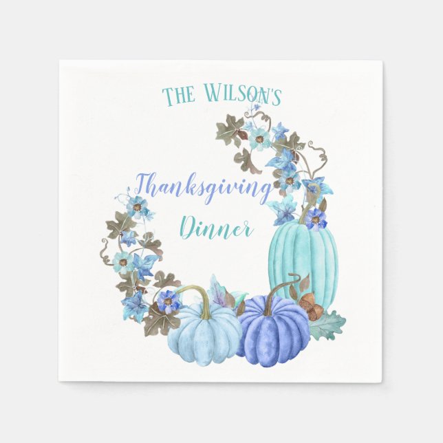 Serviette En Papier Citrouilles de Thanksgiving sarcelle turquoise ble (Devant)