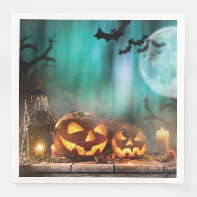 Serviette En Papier Citrouilles d'Halloween et chauves-souris (Devant)
