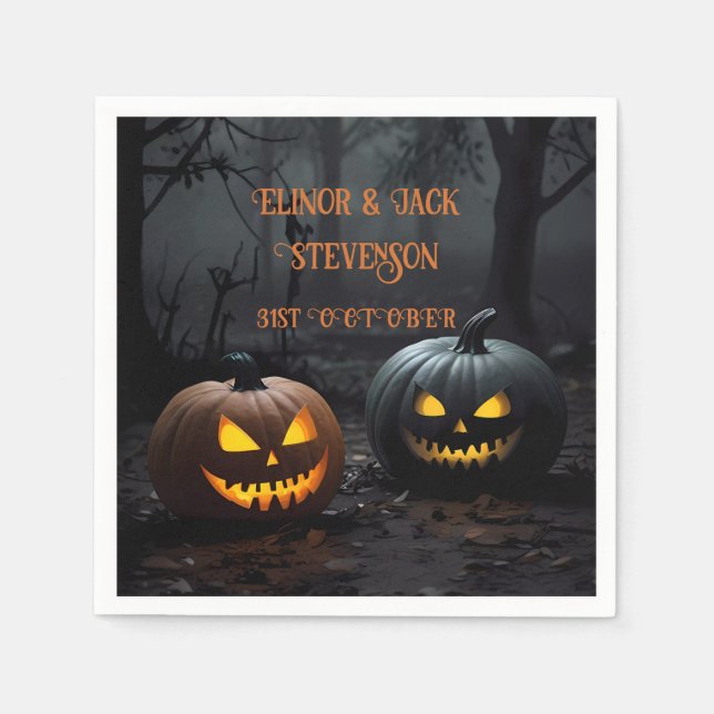 Serviette En Papier Citrouilles d'Halloween festifs et motifs floraux (Devant)