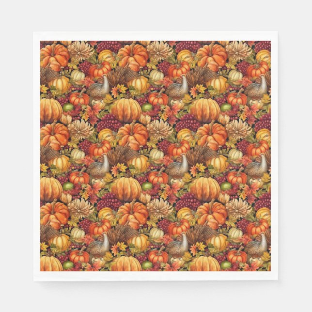 Serviette En Papier Citrouilles Motifs de Thanksgiving Turquie Chute F (Devant)