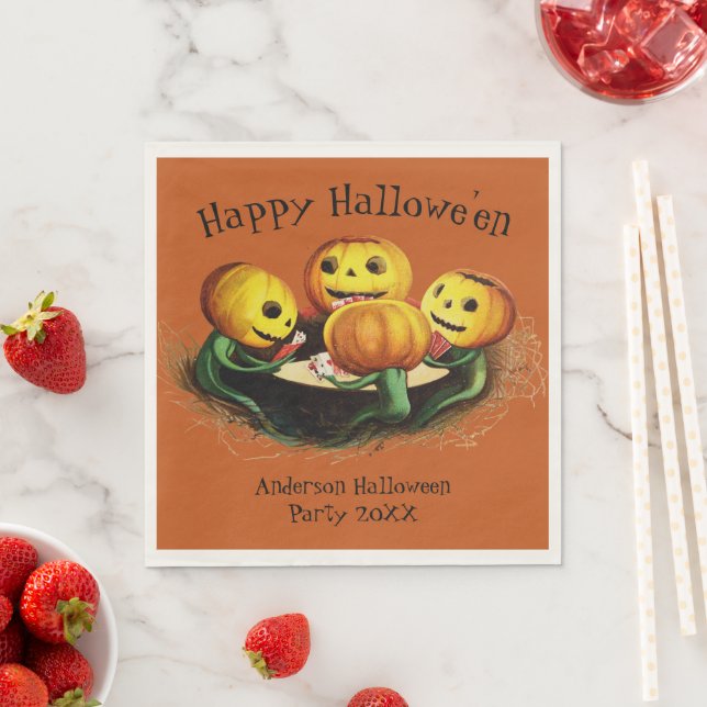 Serviette En Papier Citrouilles sur cartes personnalisées Halloween Pa (En situation)