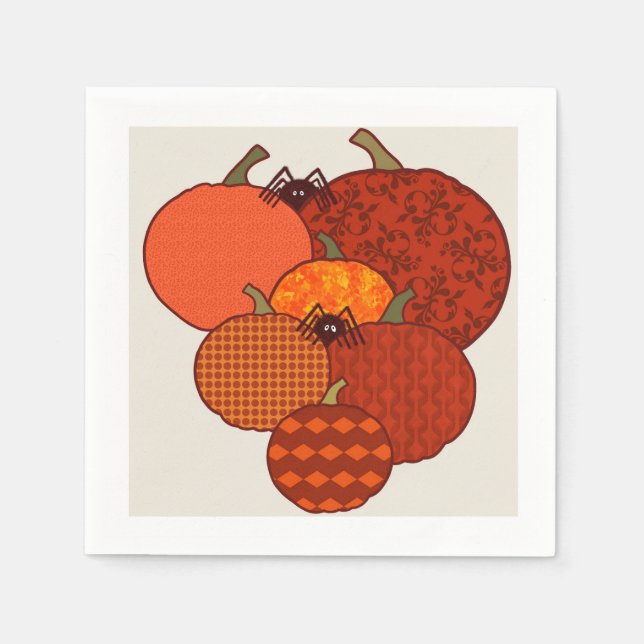 Serviette En Papier Citrouilles texturés aux araignées floues (Devant)