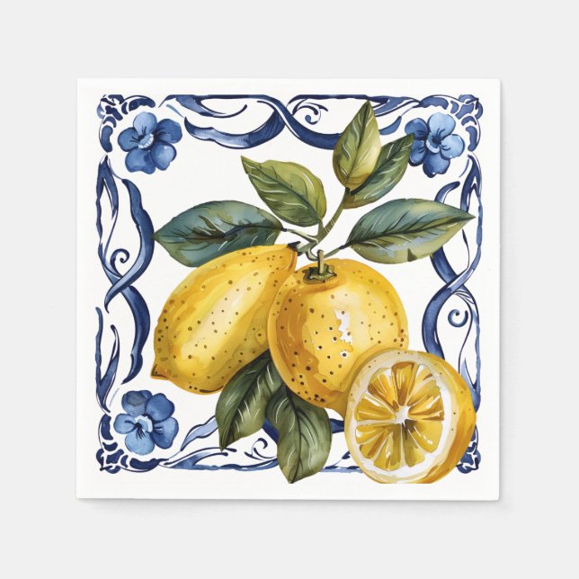 Serviette En Papier Citrus bleu citron été (Devant)
