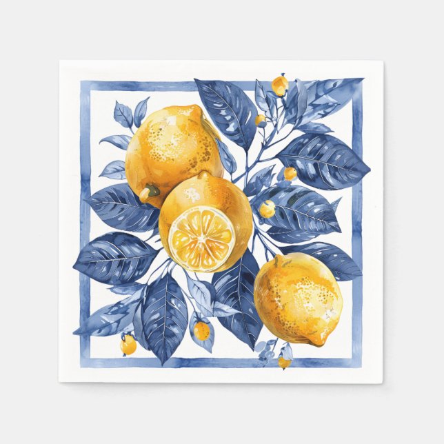 Serviette En Papier Citrus bleu citron été (Devant)
