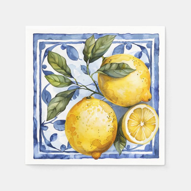 Serviette En Papier Citrus bleu citron été (Devant)