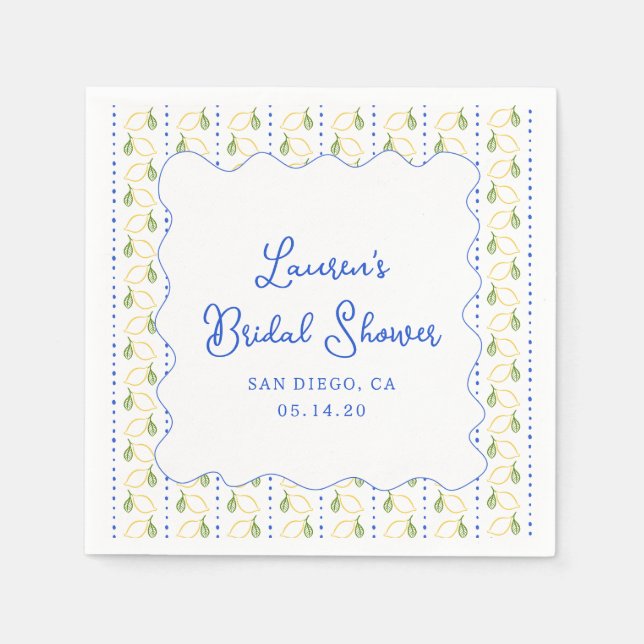 Serviette En Papier Citrus citron bleu et jaune Fête des mariées Amalf (Devant)