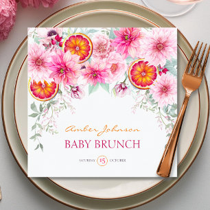 Serviette En Papier Citrus et aquarelle Baby shower de fleurs roses