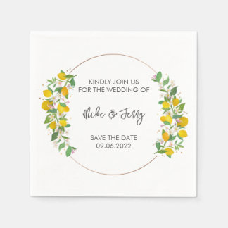Serviette En Papier Citrus jaune Tropical Citrus Monogram Mariage
