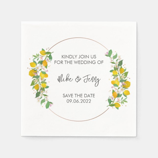 Serviette En Papier Citrus jaune Tropical Citrus Monogram Mariage (Devant)