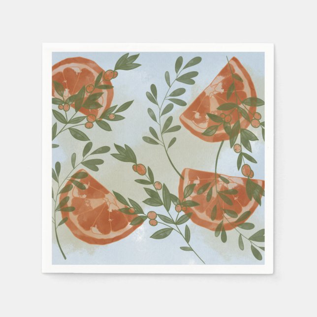 Serviette En Papier Citrus orange et verdure (Devant)