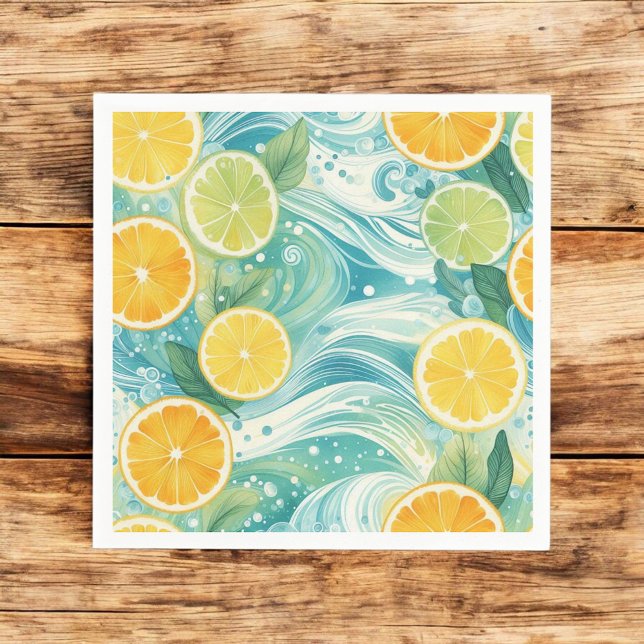 Serviette En Papier Citrus Orange Fraîche Citron & Vert Jaune Été (Créateur téléchargé)
